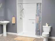 use of a handle held shower and grab bar in a shower
