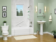 bath tub window safety grab bar and corner caddy in a tub project in cleveland
