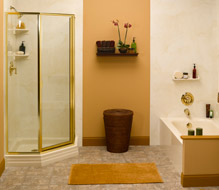 neo angle acrylic base with framed shower doors 