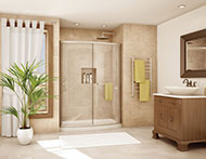 curved shower door and base for tub to shower conversion