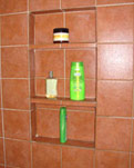 recessed niche in a tile shower