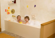 acrylic wall surrounds with a marbelized pattern