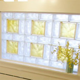 glass block bathroom window with frosted yellow goldenrod 8 x 8 units and 4 x 8 clear blocks