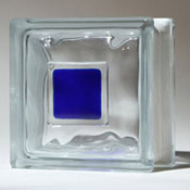 blue glass tile on glass block