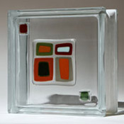 artist developed glass tiles applied to a glass block