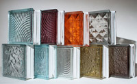 8 x 8 x 3 1/8 in. Mulia smooth faced colored glass blocks