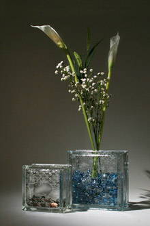 glass block bank and vase 