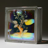 dichroic glass block with a flower design 