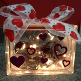 valentine themed glass block completed by a crafter