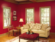wood grain double hung windows in a family room in cleveland