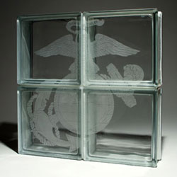 Semper Fi Etched Glass Block
