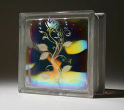Etched Single Stem Floral Design on Dichro Block