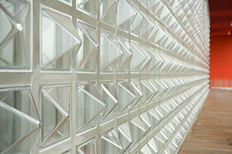 Textured glass block “Pyramid” shape for a dramatic wall style