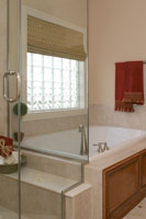 privacy glass block window above a tub 