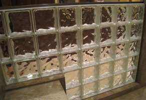 step down glass block wall 