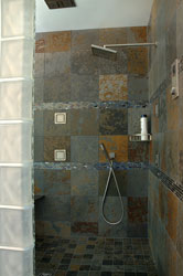 frosted glass block shower wall in Cleveland Ohio with large 12 x 12 tiles 
