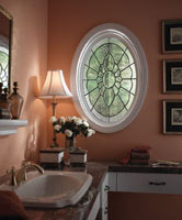 oval decorative window in a bathroom 