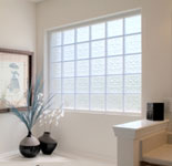 fixed acrylic block window above a soaking tub