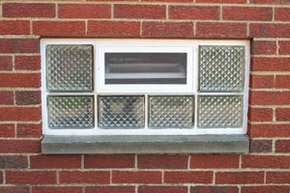 glass block basement window with a diamond pattern 