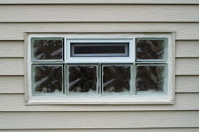 glass block vented window with a wave pattern