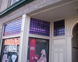 purple storefront glass in athens ohio 