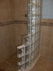 glass block wall in the process of being built 