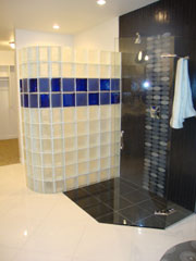 curved and colored shower wall in cleveland ohio using glass blocks 