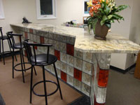 sales counter in cleveland ohio made of glass blocks and a granite countertop 