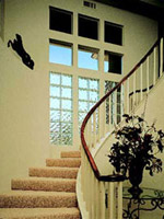 residential windows by a staircase using 12 x 12 x 4 glass blocks