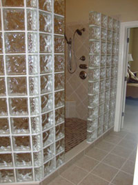 45 degree glass block shower wall 