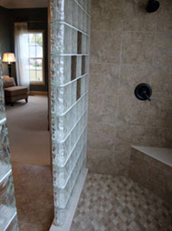 straight walls with glass blocks and color units as well 