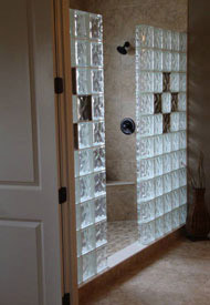 truberry model home with a decorative glass block wall with bronze colored blocks