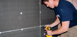 wedi waterproof wall board being installed 