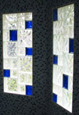 glass block bath window with different sizes & colors of blocks 