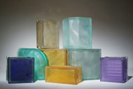 sizes and shapes of colored and frosted glass block