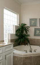 step down window design in an upscale bath project