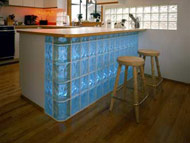 kithen island bar back light through glass block