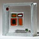 8" x 8" glass block with a fused art tile