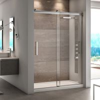 5/16" thick chrome finish contemporary bypass shower doors - ME Collection by Innovate Building Solutions 