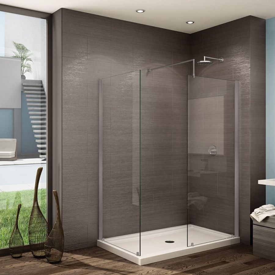 Fixed walk in shower panels 3/8" thick glass - brushed nickel finish - PE Collection 