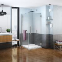 Square frameless corner pivoting shower brushed nickel - PL Collection - by Innovate Building Solutions 