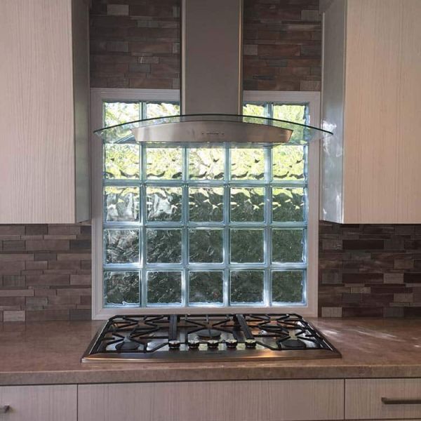 Glass block window kitchen backsplash