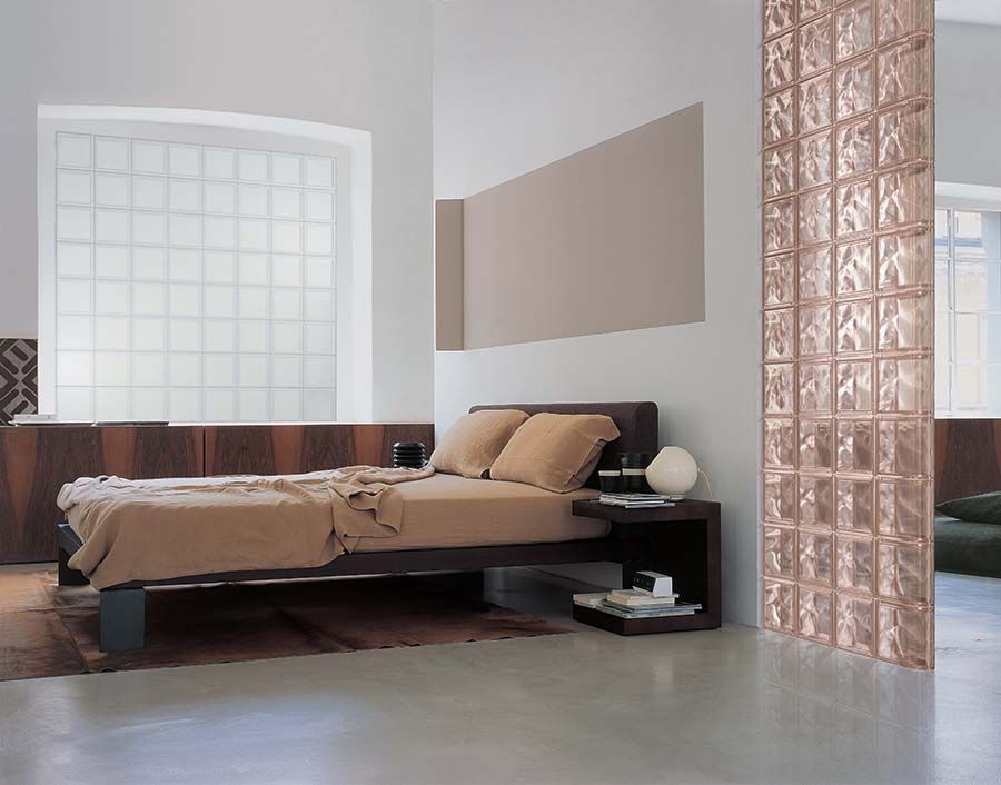 Colored glass block bedroom partition wall Columbus Glass Block 