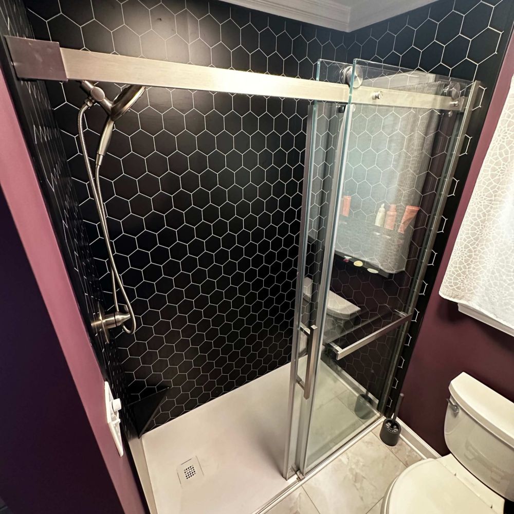 Black Hexagon With Modern Low Profile Shower