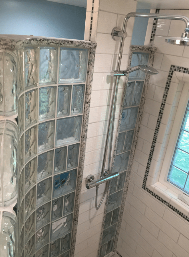 Glass block shower | Innovate Building Solutions | Innovate Builders Blog | #GlassBlockShower #BuildingTips #MarketingTips