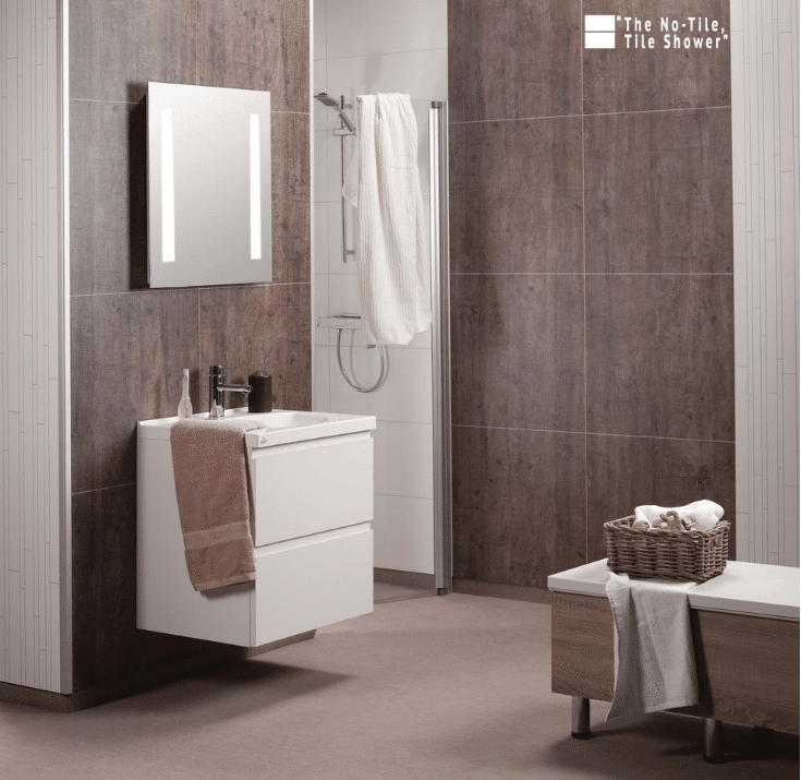 Matte finished laminated shower wall panels | innovate Building Solutions | Innovate Builders Blog | #BuildingTips #LaminateWallPanels #NoTile #TileShower