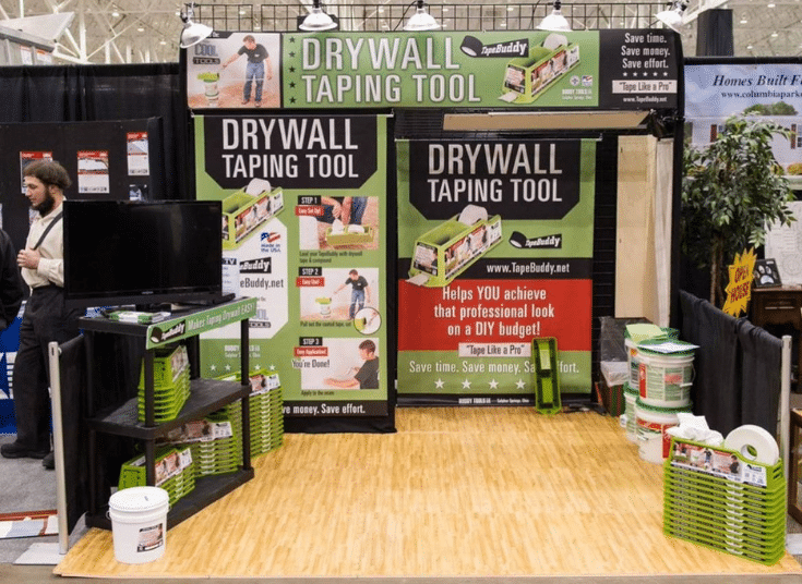 Interactive booth tape drywall demo | Innovate Building Solutions | Innovate Builders Blog | #interactivebooth #homeshowbooth #EventBooth #TradeShowBooth