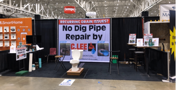 Show something eye catching C Lee overflowing toilet cleveland trade show | Innovate Building Solutions | Innovate Builders Blog | #TradeShows #EyeCatchingBooth #Tradeshowbooth