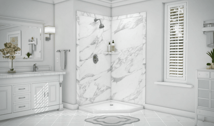 Faux PVC wall panels which look like marble | Innovate Building Solutions | innovate Builders Blog | #PVCWallPanels #FauxMarble #Wallpanels #DIYShowerWallpanels