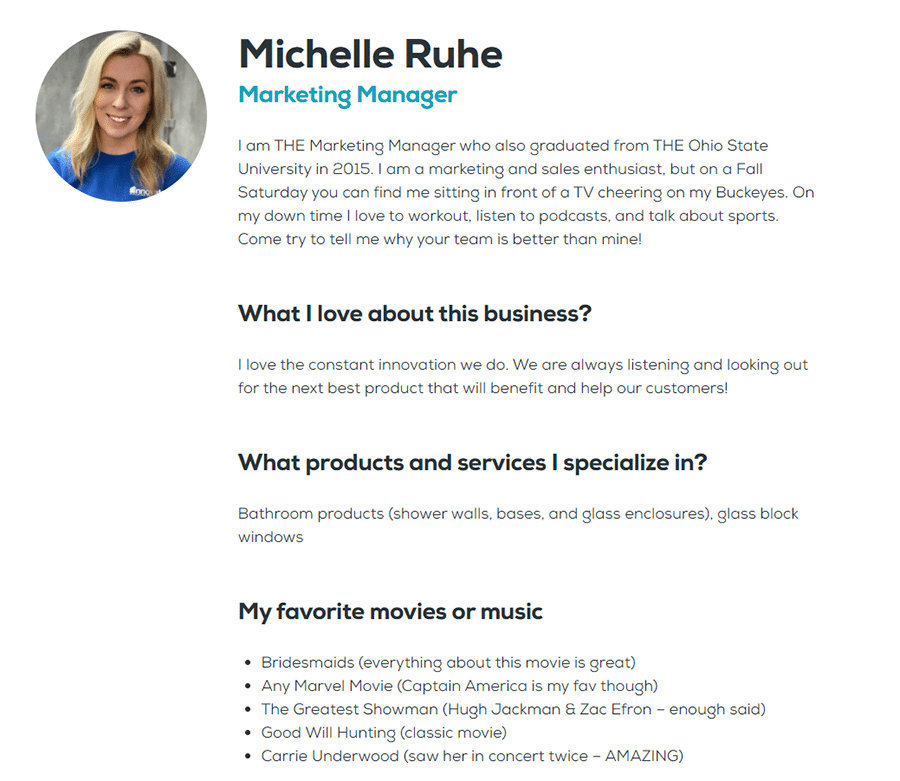 Idea 5 Meet the Team Page Innovate Building Solutions new web site Michelle Ruhe Marketing Manager | Innovate Building Solutions | Innovate Builders Blog